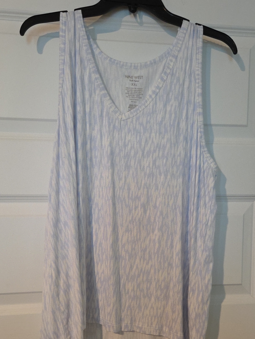 Nine West Pale Blue Patterned V-Neck Tank